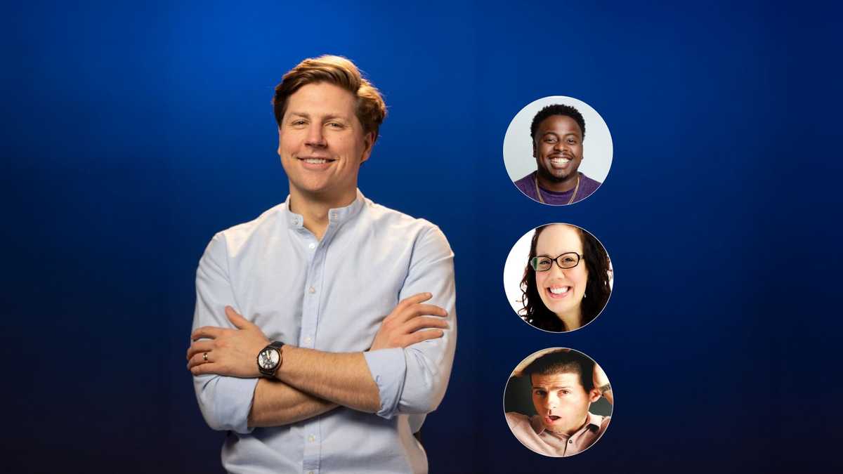 Funny Fridays host Joel Byars with Damon Sumner, Ro DelleGrazie, and Jeremy Mesi